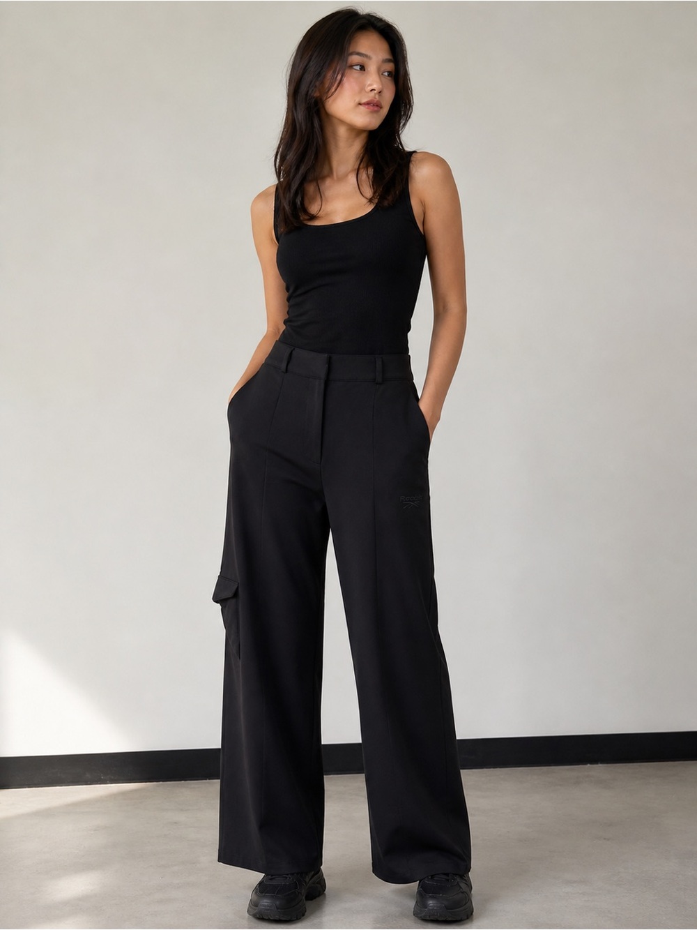 Reebok Black Wide-Leg Cargo Trousers